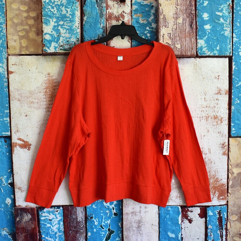 Women's Old Navy Pointelle-Knit Cropped Pajama Top LARGE Hot Tamale NEW